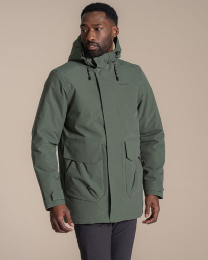 Lagano Green coloured Craghoppers Mens Agnar Jacket on beige background 