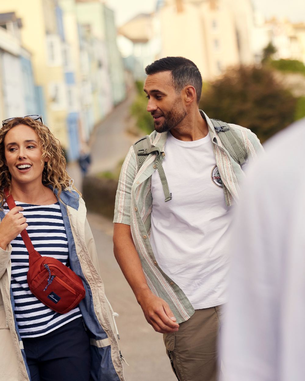 Lichen Green Stripe Coloured Craghoppers Mens Argino Short Sleeved Shirt on outdoor background 
