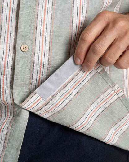 Lichen Green Stripe Coloured Craghoppers Mens Argino Short Sleeved Shirt on white background 