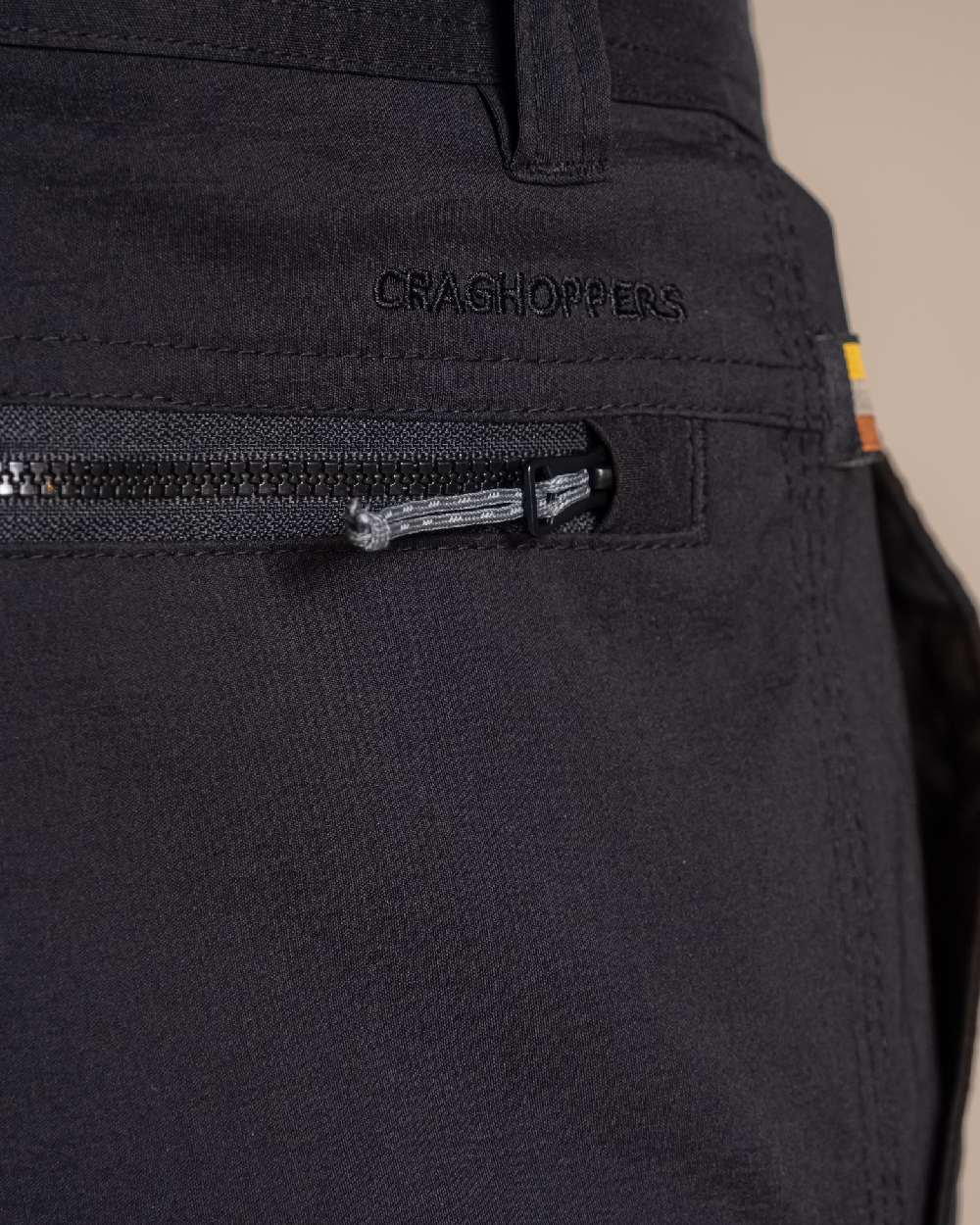 Black coloured Craghoppers Mens Brisk Pro Trouser on beige background 