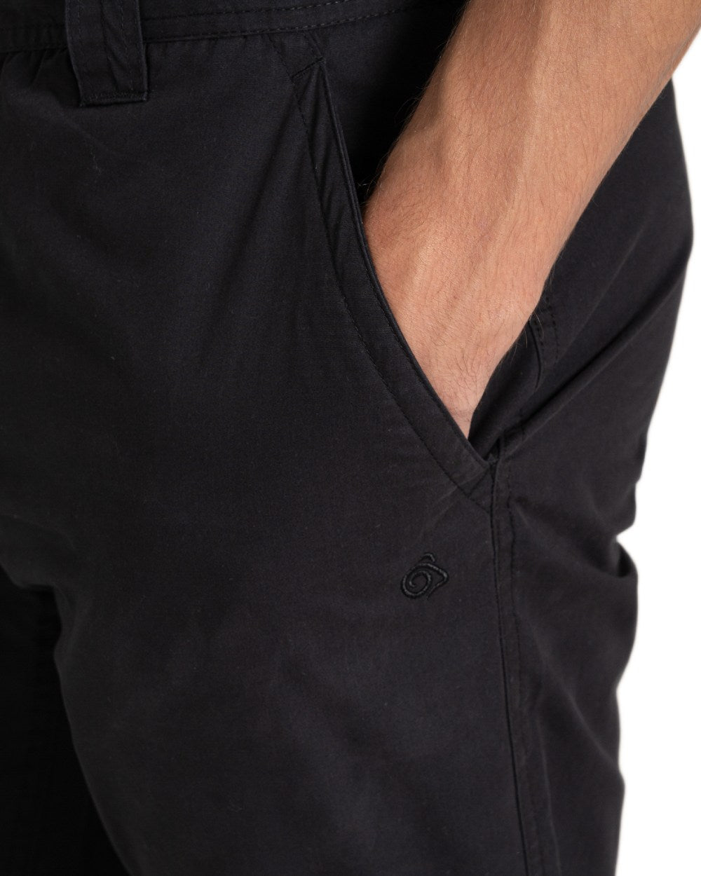Black coloured Craghoppers Mens Brisk Trousers on white background 