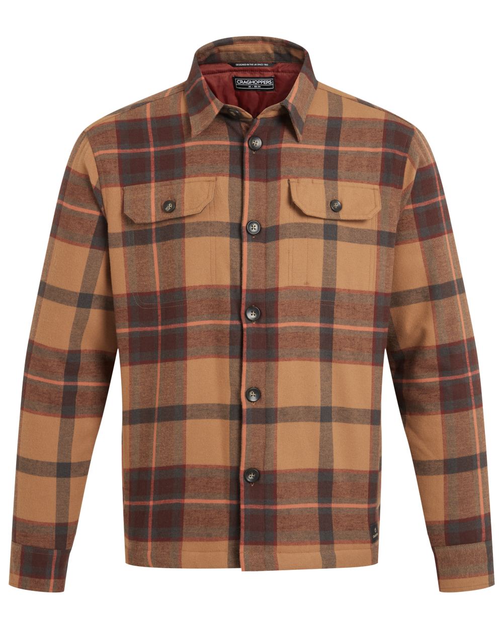 Earthenware Check coloured Craghoppers Mens Burnbank Insulated Overshirt on white background 
