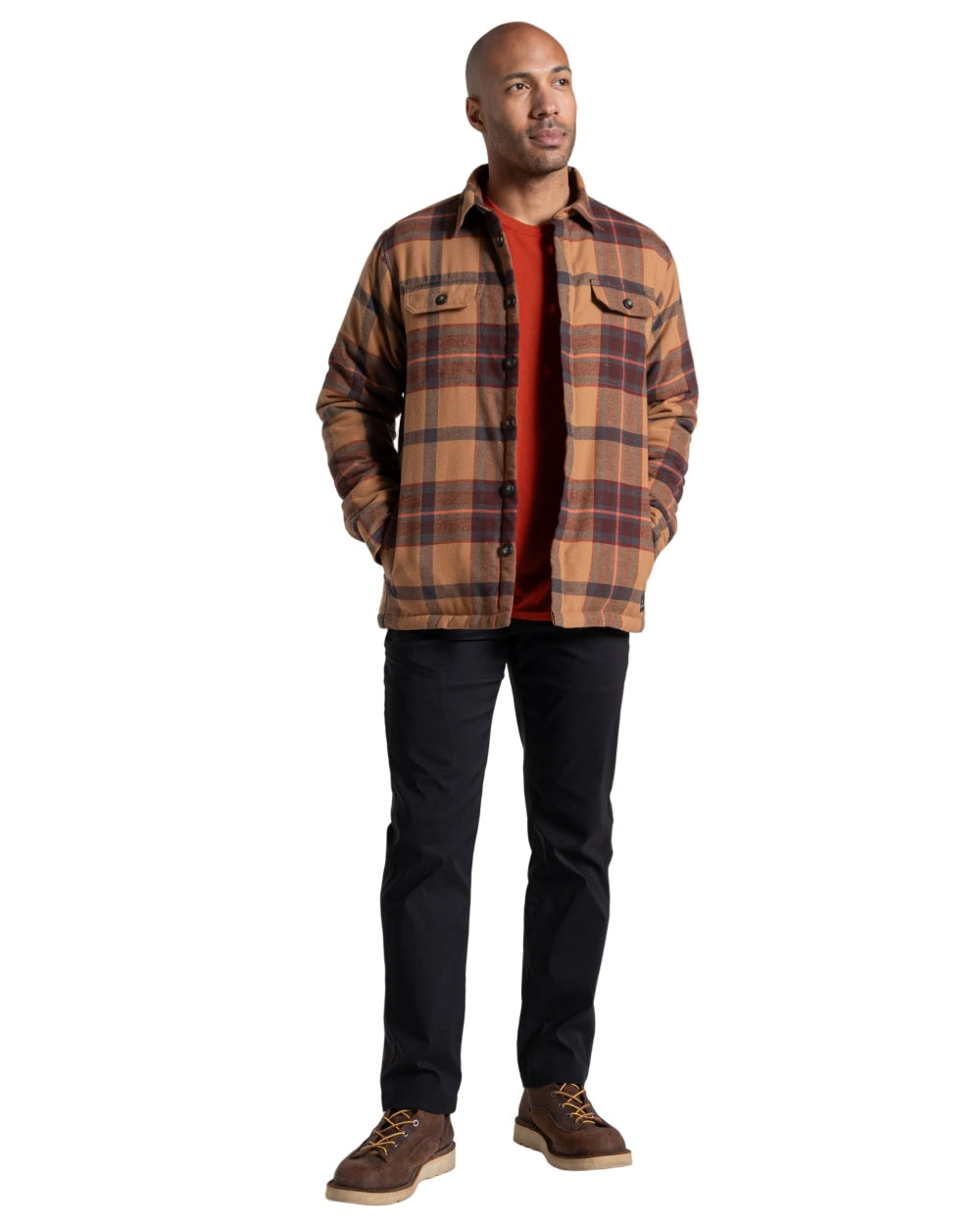 Earthenware Check coloured Craghoppers Mens Burnbank Insulated Overshirt on white background 