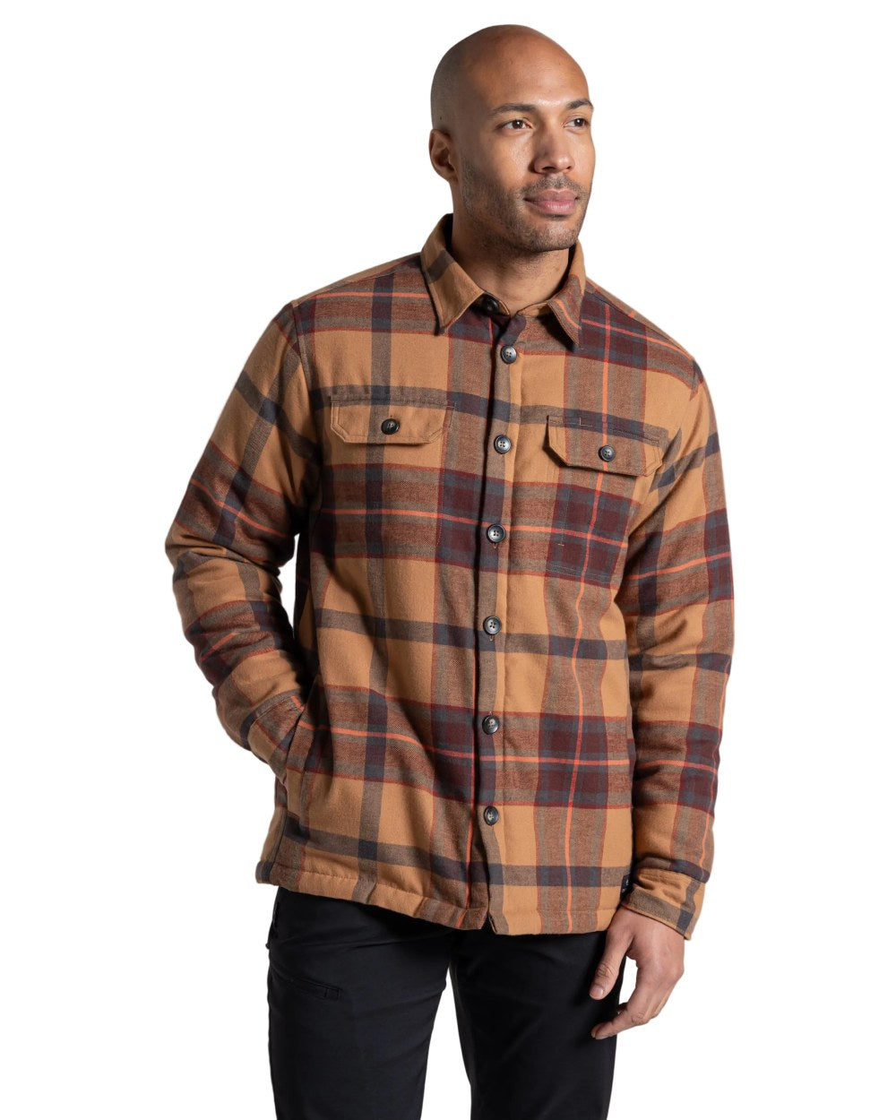 Earthenware Check coloured Craghoppers Mens Burnbank Insulated Overshirt on white background 