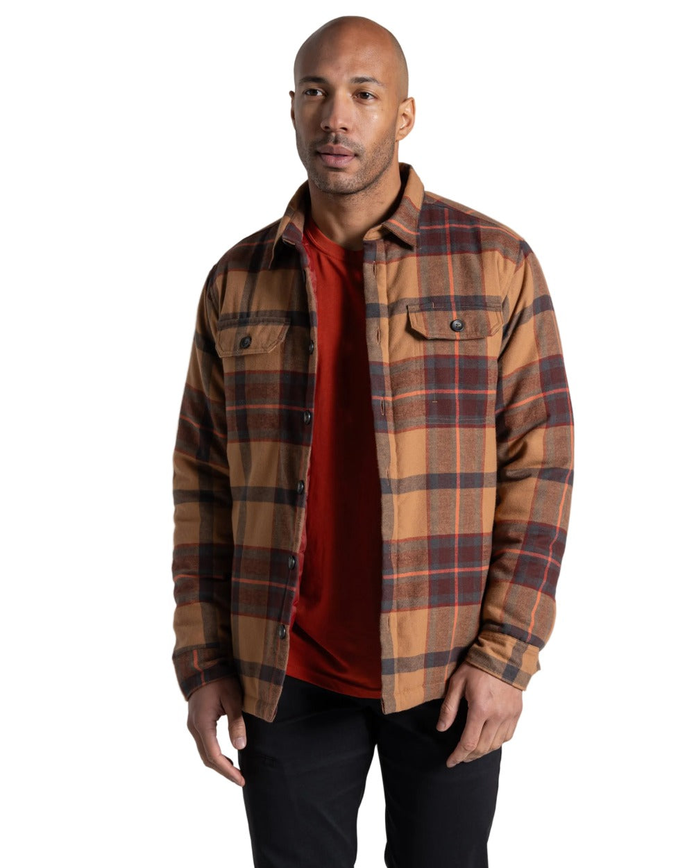 Earthenware Check coloured Craghoppers Mens Burnbank Insulated Overshirt on white background 