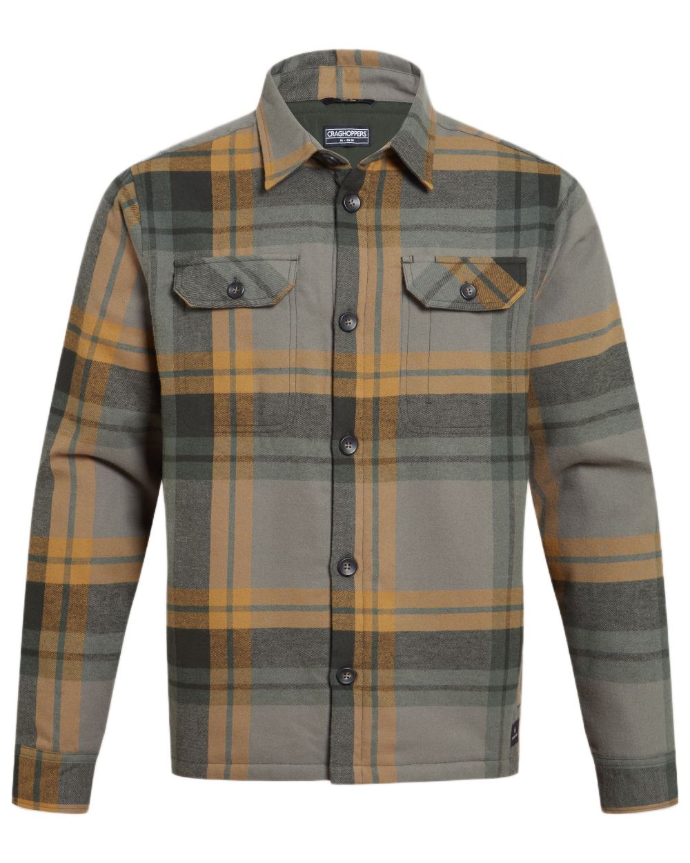 Lagano Green Check coloured Craghoppers Mens Burnbank Insulated Overshirt on white background 