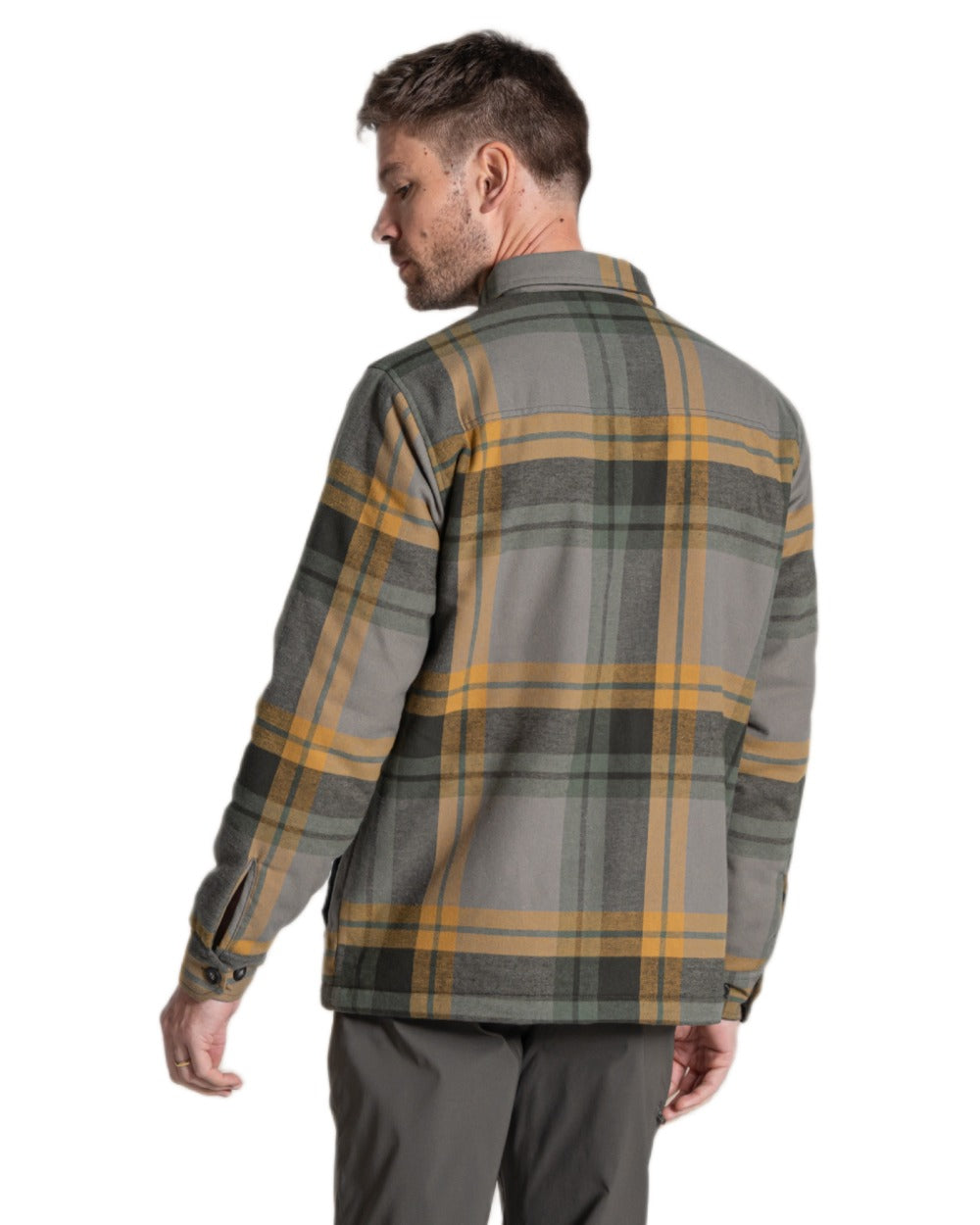Lagano Green Check coloured Craghoppers Mens Burnbank Insulated Overshirt on white background 
