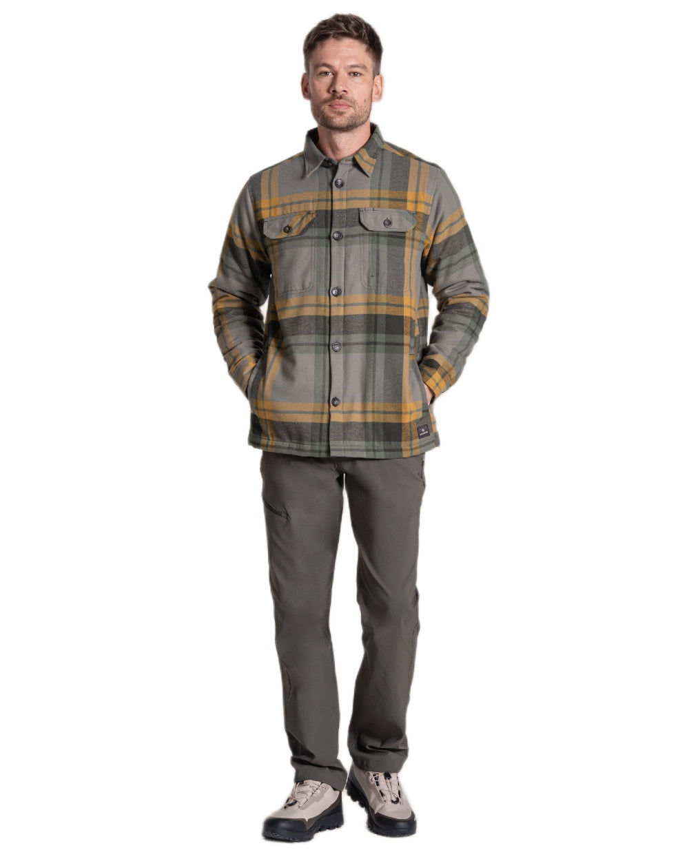 Lagano Green Check coloured Craghoppers Mens Burnbank Insulated Overshirt on white background 
