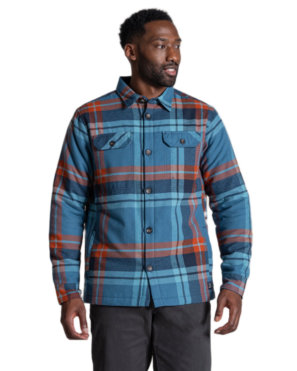 Winter Storm Check coloured Craghoppers Mens Burnbank Insulated Overshirt on white background 
