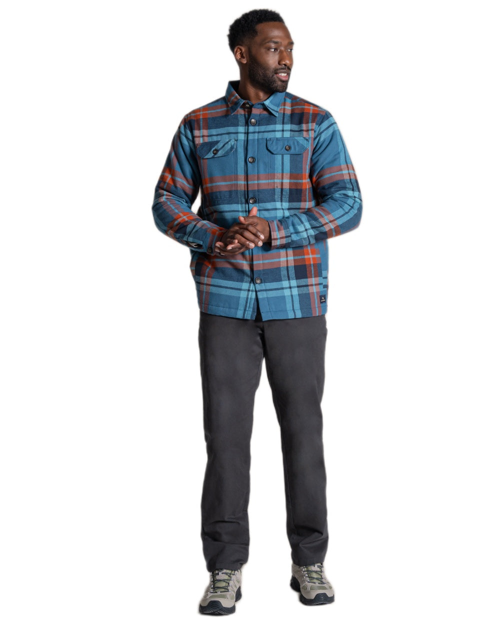 Winter Storm Check coloured Craghoppers Mens Burnbank Insulated Overshirt on white background 