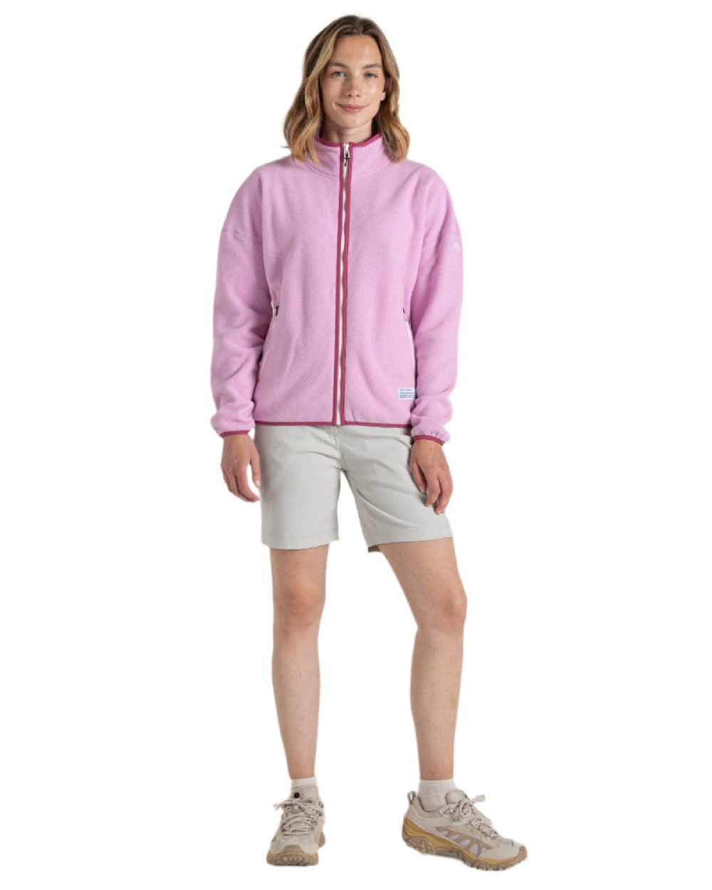 Pink Lavender Craghoppers Womens CO2 Renu Full Zip Fleece Jacket on white background 