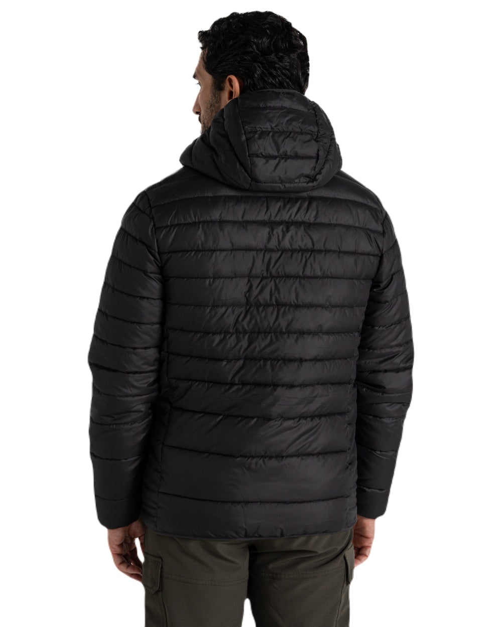 Black coloured Craghoppers Mens Compresslite IX Hooded Insulating Jacket on white background 
