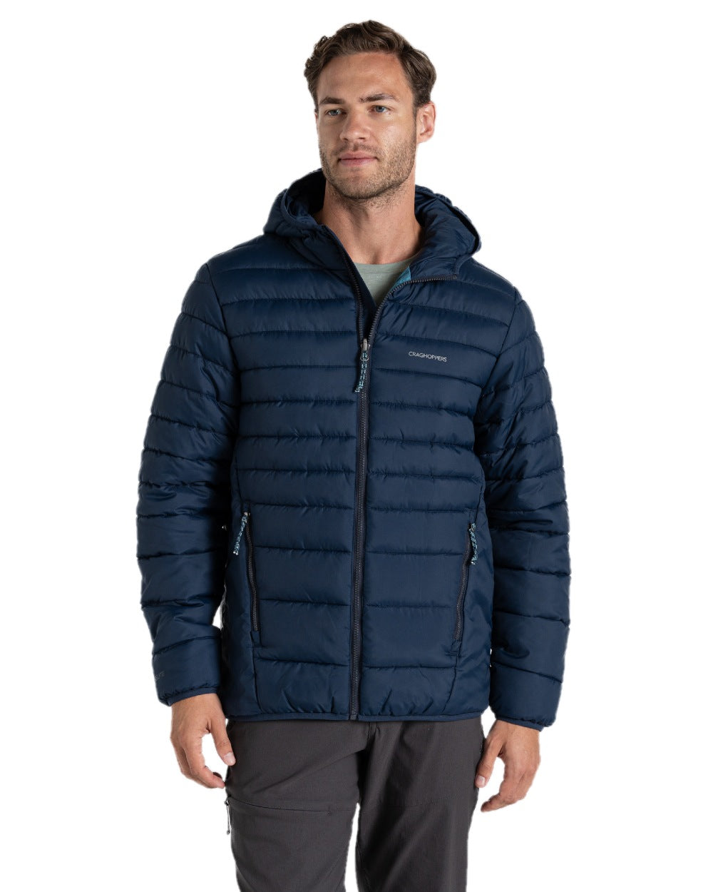 Blue Navy coloured Craghoppers Mens Compresslite IX Hooded Insulating Jacket on white background 