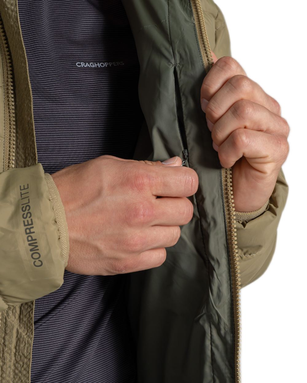 Cardamon Coloured Craghoppers Mens Compresslite IX Hooded Insulating Jacket on white background 