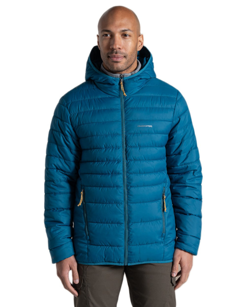 Coastal Blue coloured Craghoppers Mens Compresslite IX Hooded Insulating Jacket on white background 