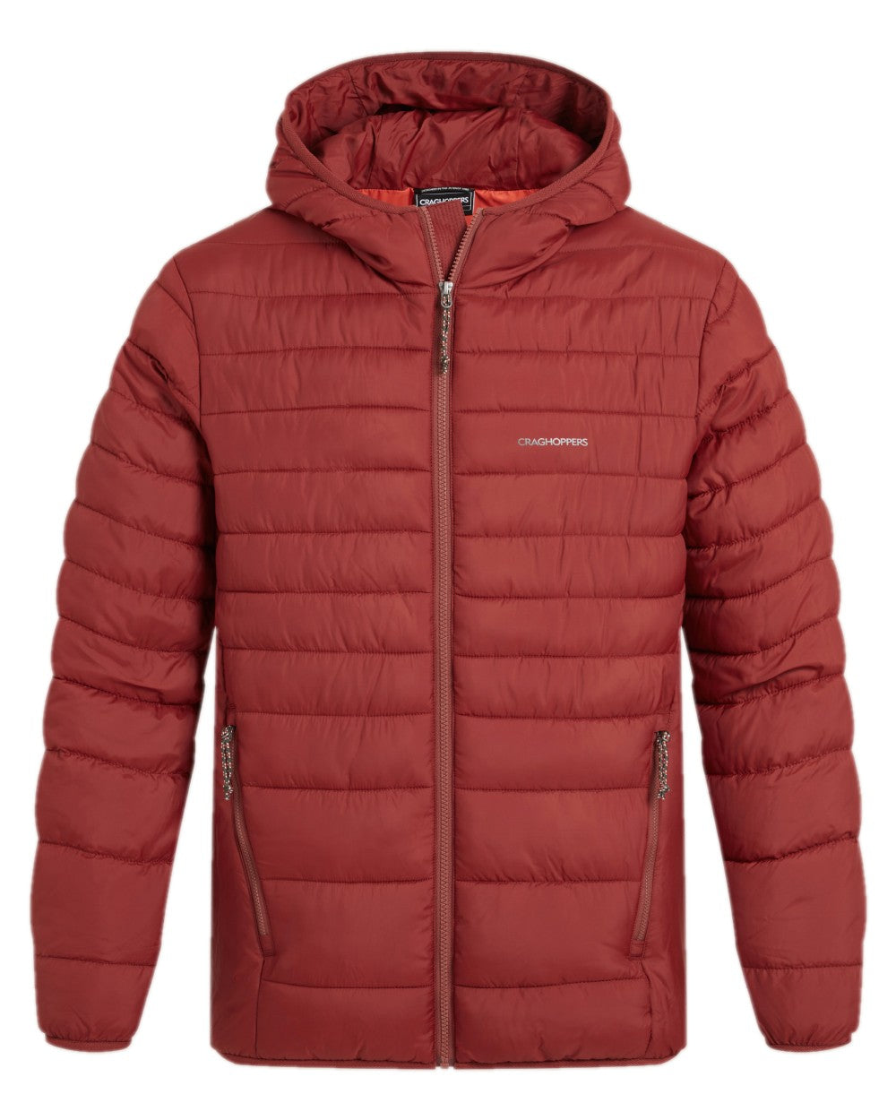 Red Jasper Coloured Craghoppers Mens Compresslite IX Hooded Insulating Jacket on white background 