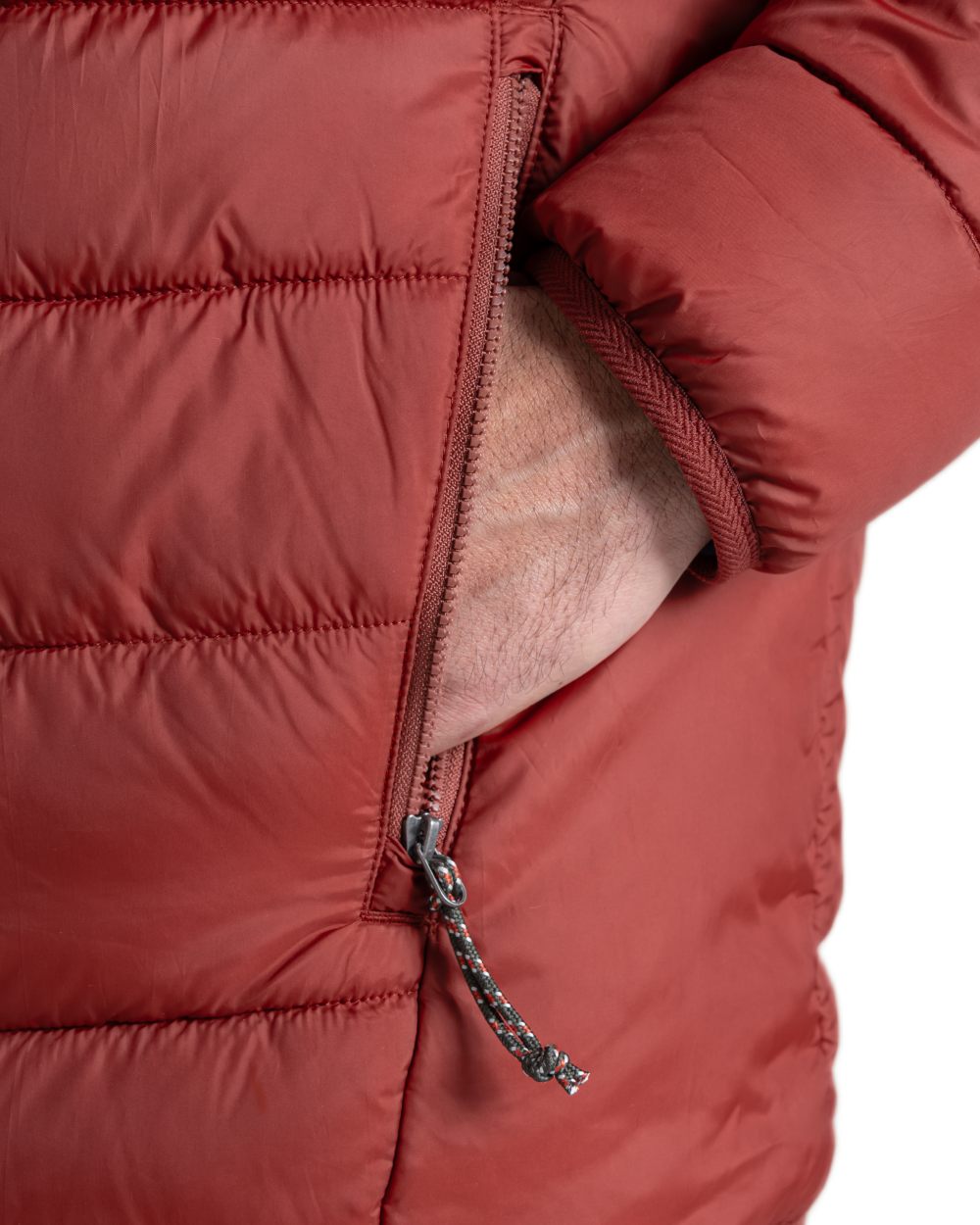 Red Jasper Coloured Craghoppers Mens Compresslite IX Hooded Insulating Jacket on white background 