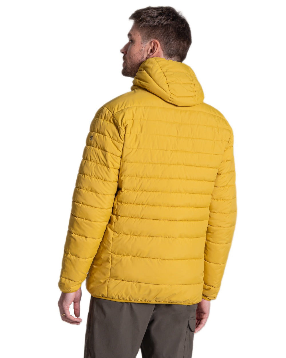 Sulphur Yellow Coloured Craghoppers Mens Compresslite IX Hooded Insulating Jacket on white background 