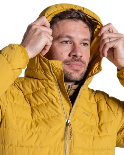 Sulphur Yellow Coloured Craghoppers Mens Compresslite IX Hooded Insulating Jacket on white background 