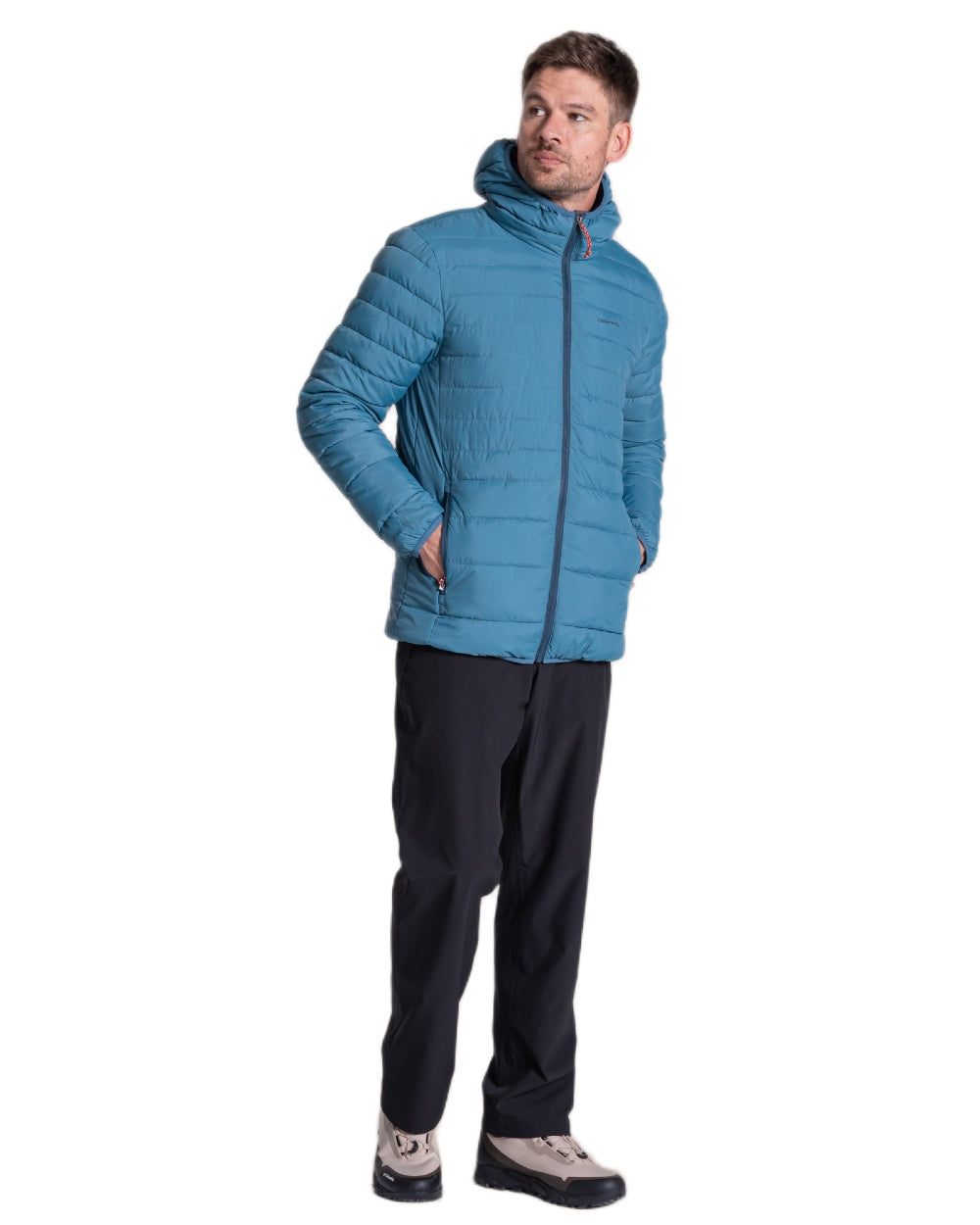Winter Storm Coloured Craghoppers Mens Compresslite IX Hooded Insulating Jacket on white background 