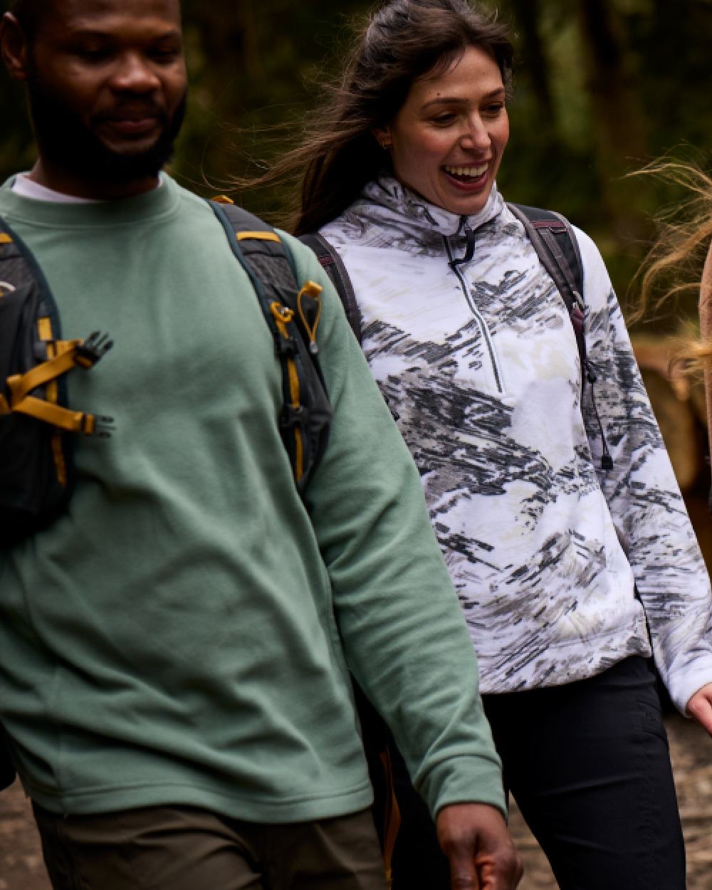 Laurel Green Coloured Craghoppers Mens Corey Crew Neck Sweaters on forest background 