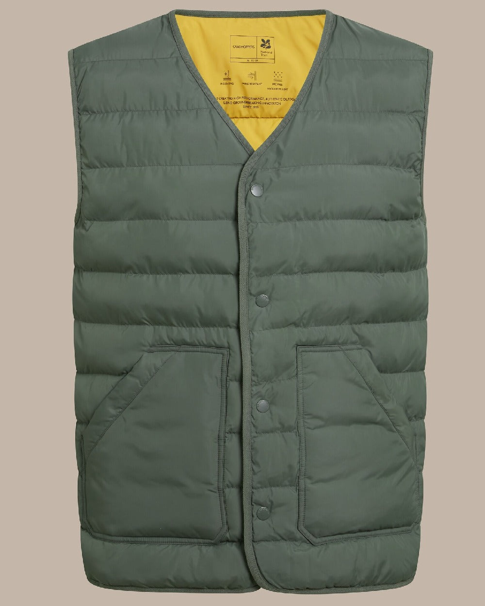 Lagano Green coloured Craghoppers Mens Dalesway Vest on beige background 