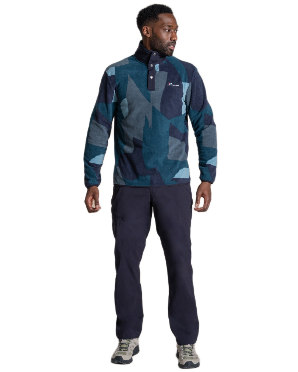 Dark Aegean coloured Craghoppers Mens Dewlish II Overhead Fleece on white background 