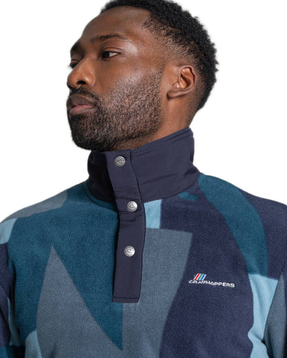 Dark Aegean coloured Craghoppers Mens Dewlish II Overhead Fleece on white background 