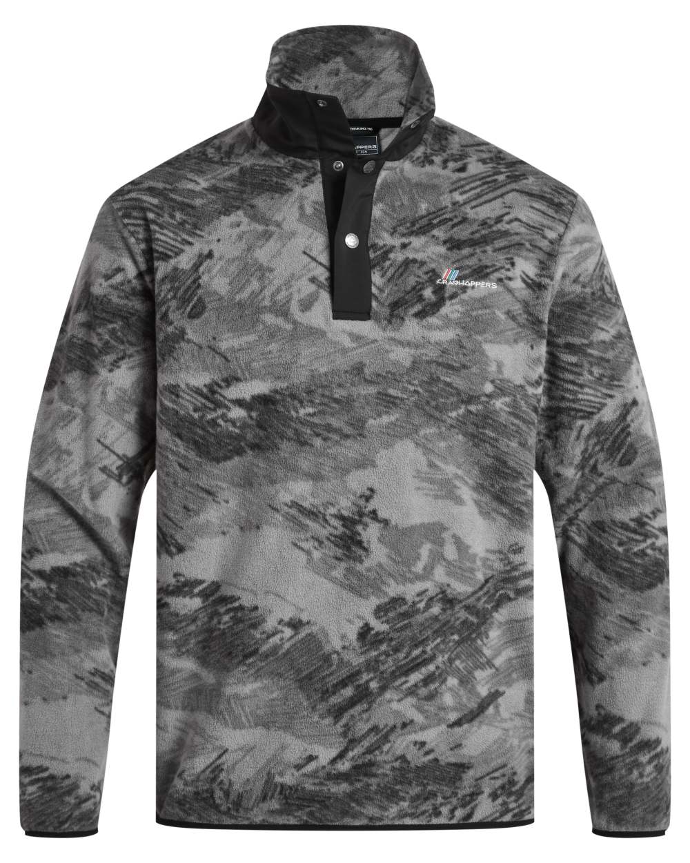 Dark Iron Print coloured Craghoppers Mens Dewlish II Overhead Fleece on white background 