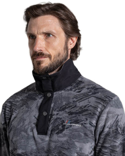 Dark Iron Print coloured Craghoppers Mens Dewlish II Overhead Fleece on white background 