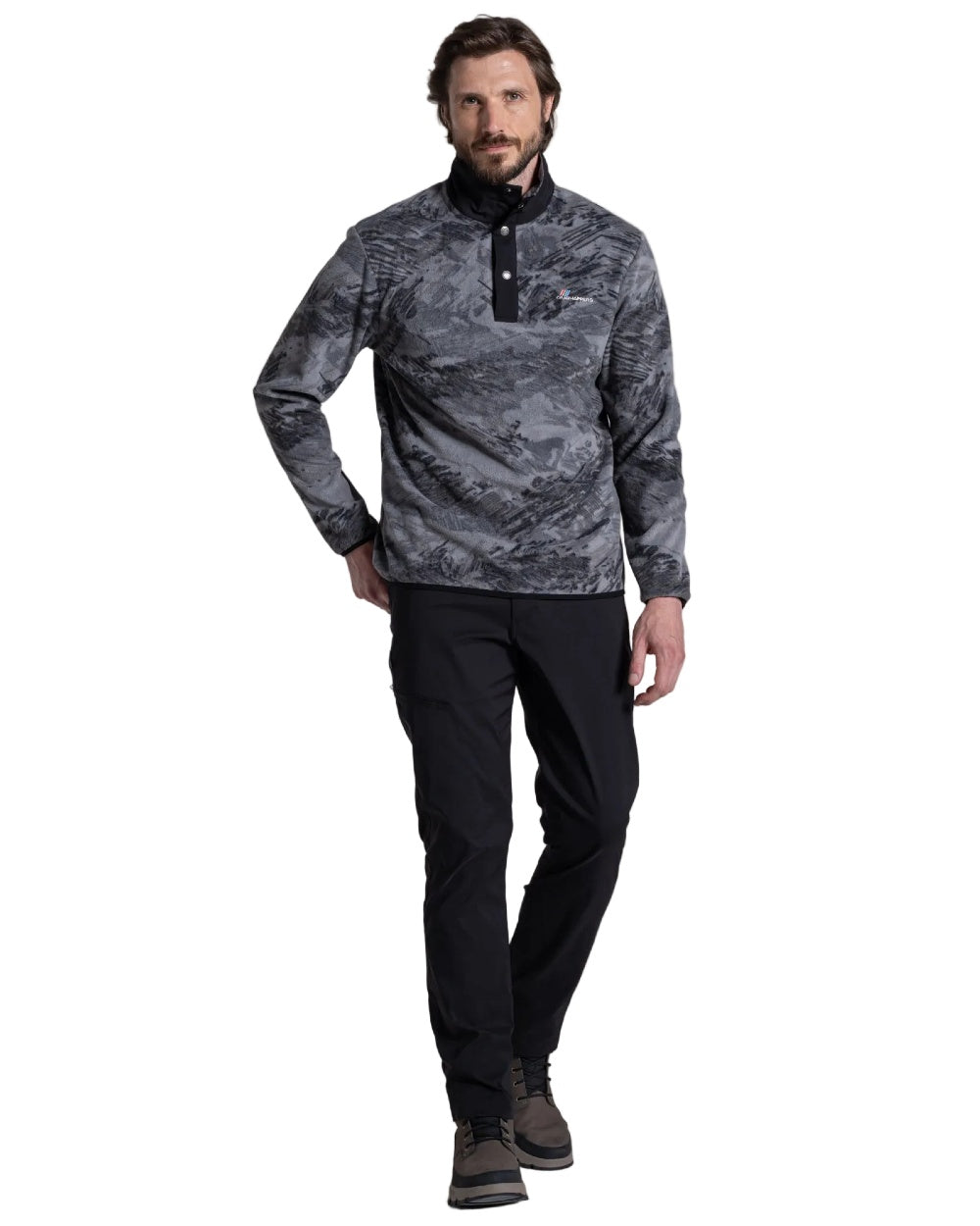 Dark Iron Print coloured Craghoppers Mens Dewlish II Overhead Fleece on white background 