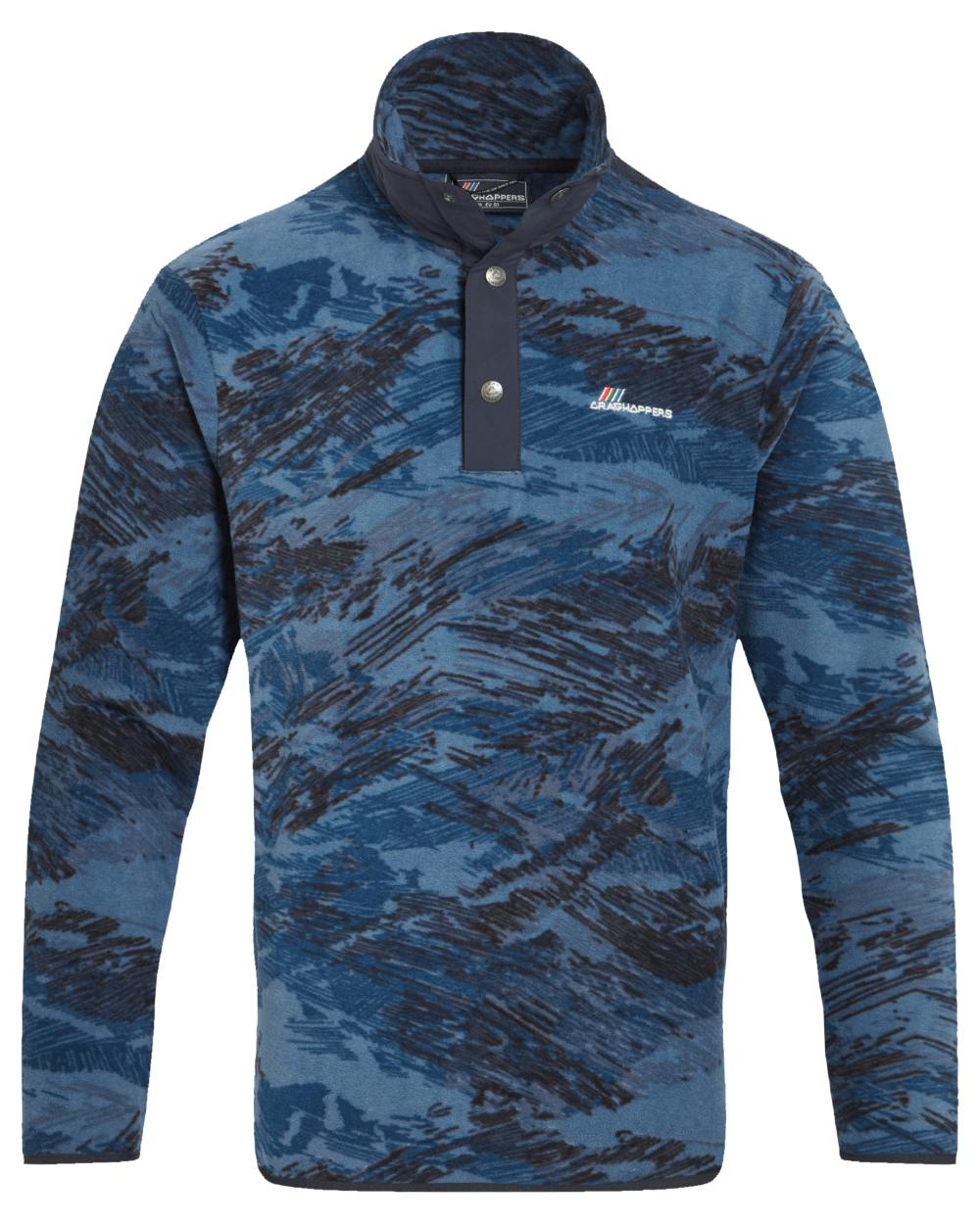 Poseidon Blue Print coloured Craghoppers Mens Dewlish II Overhead Fleece on white background 