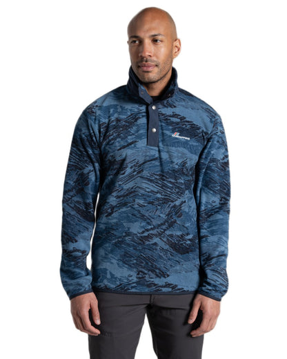 Poseidon Blue Print coloured Craghoppers Mens Dewlish II Overhead Fleece on white background 