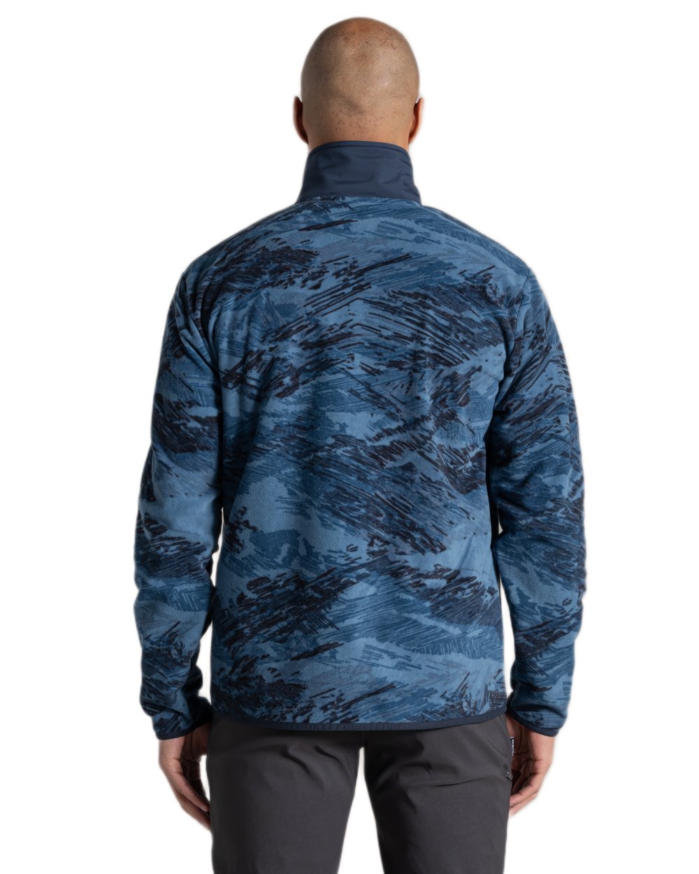 Poseidon Blue Print coloured Craghoppers Mens Dewlish II Overhead Fleece on white background 