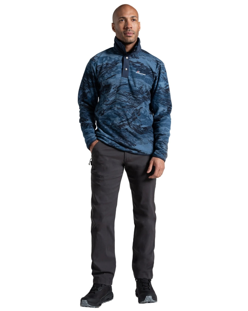 Poseidon Blue Print coloured Craghoppers Mens Dewlish II Overhead Fleece on white background 