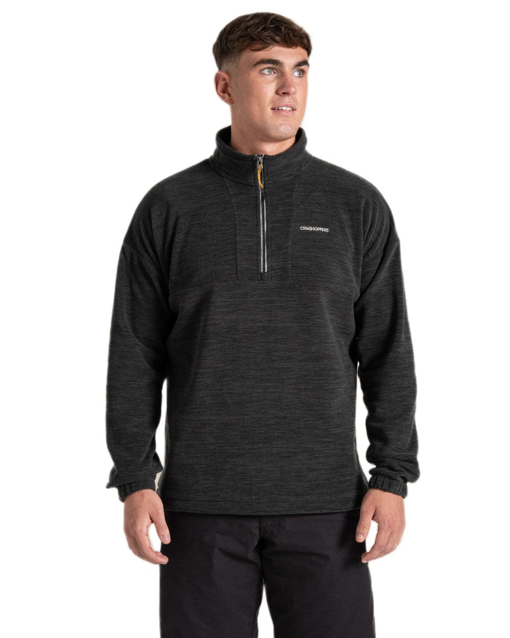 Black coloured Craghoppers Mens Esk Half Zip Fleece on white background 