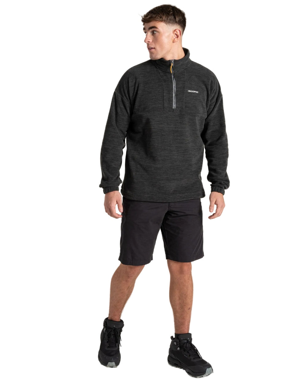 Black coloured Craghoppers Mens Esk Half Zip Fleece on white background 
