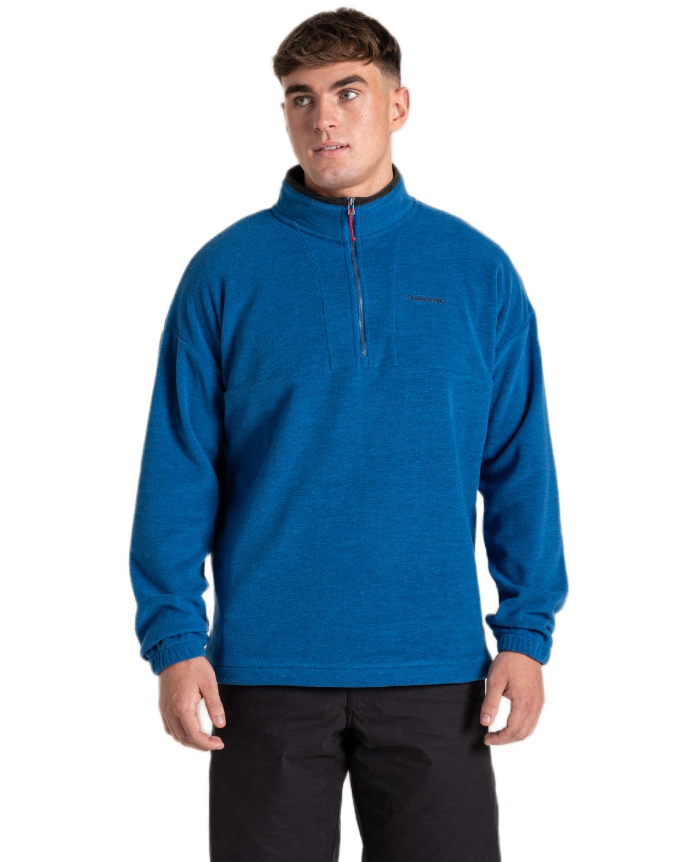 Fresh Blue coloured Craghoppers Mens Esk Half Zip Fleece on white background 