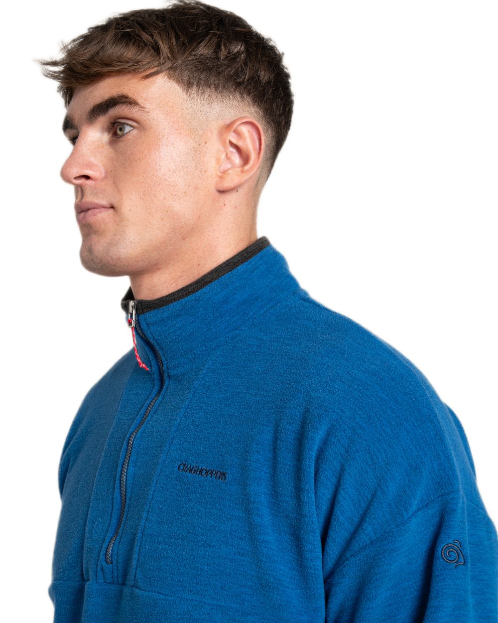 Fresh Blue coloured Craghoppers Mens Esk Half Zip Fleece on white background 