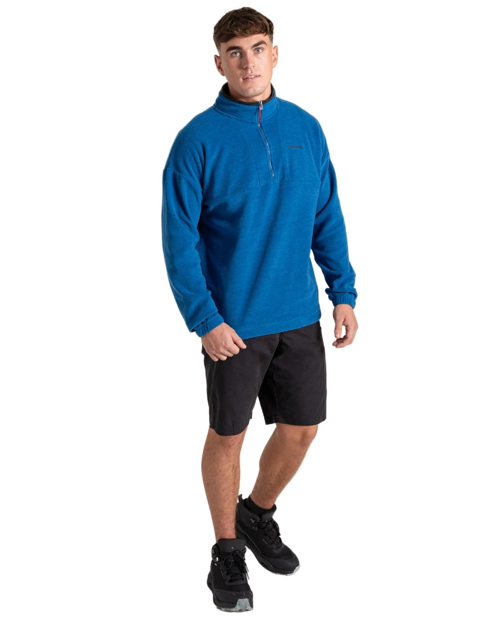 Fresh Blue coloured Craghoppers Mens Esk Half Zip Fleece on white background 