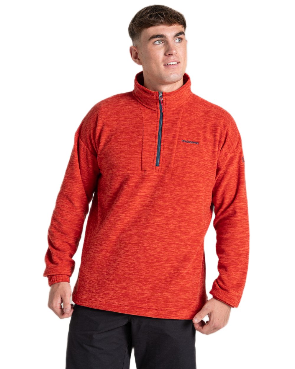Pimento Red coloured Craghoppers Mens Esk Half Zip Fleece on white background 