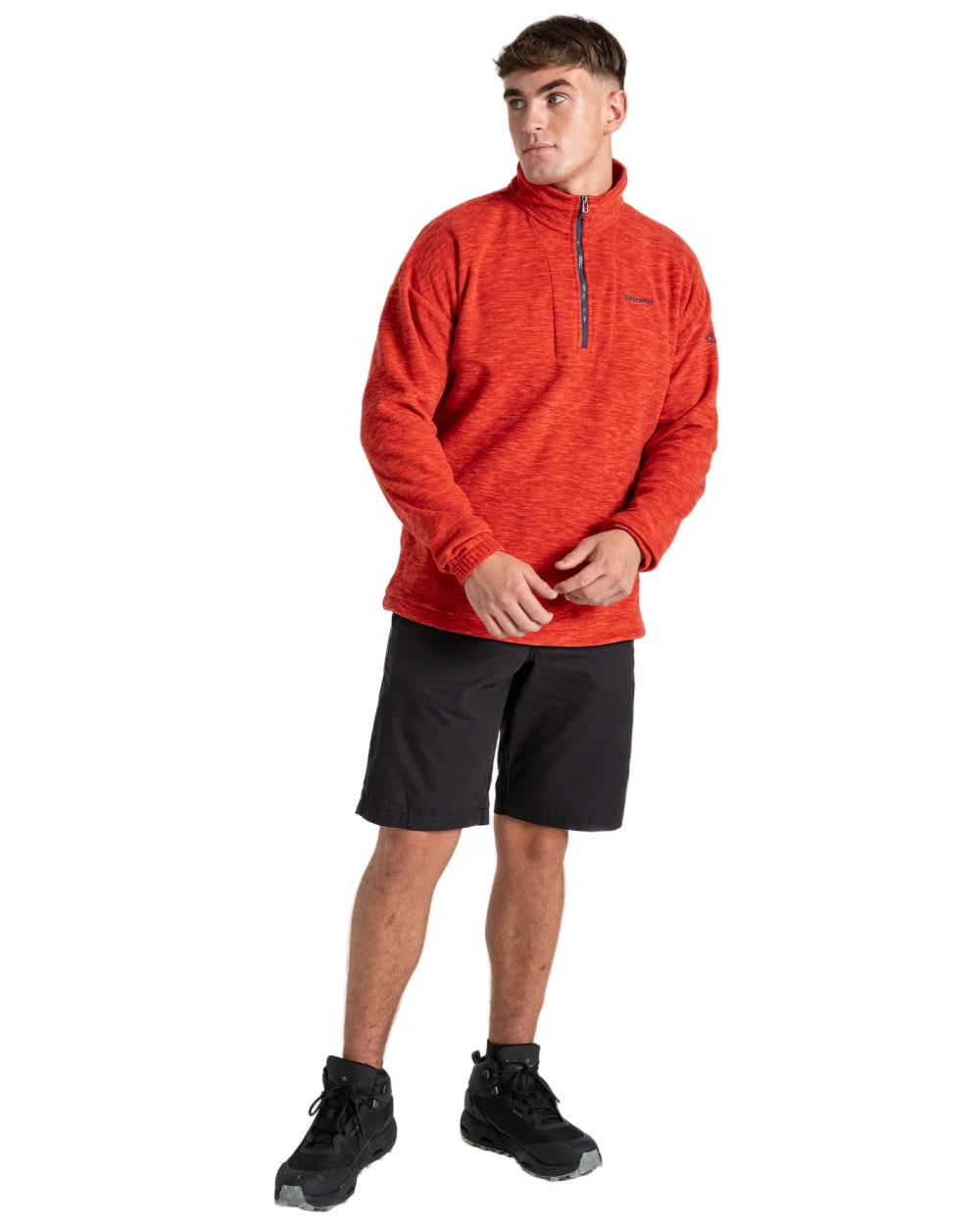 Pimento Red coloured Craghoppers Mens Esk Half Zip Fleece on white background 