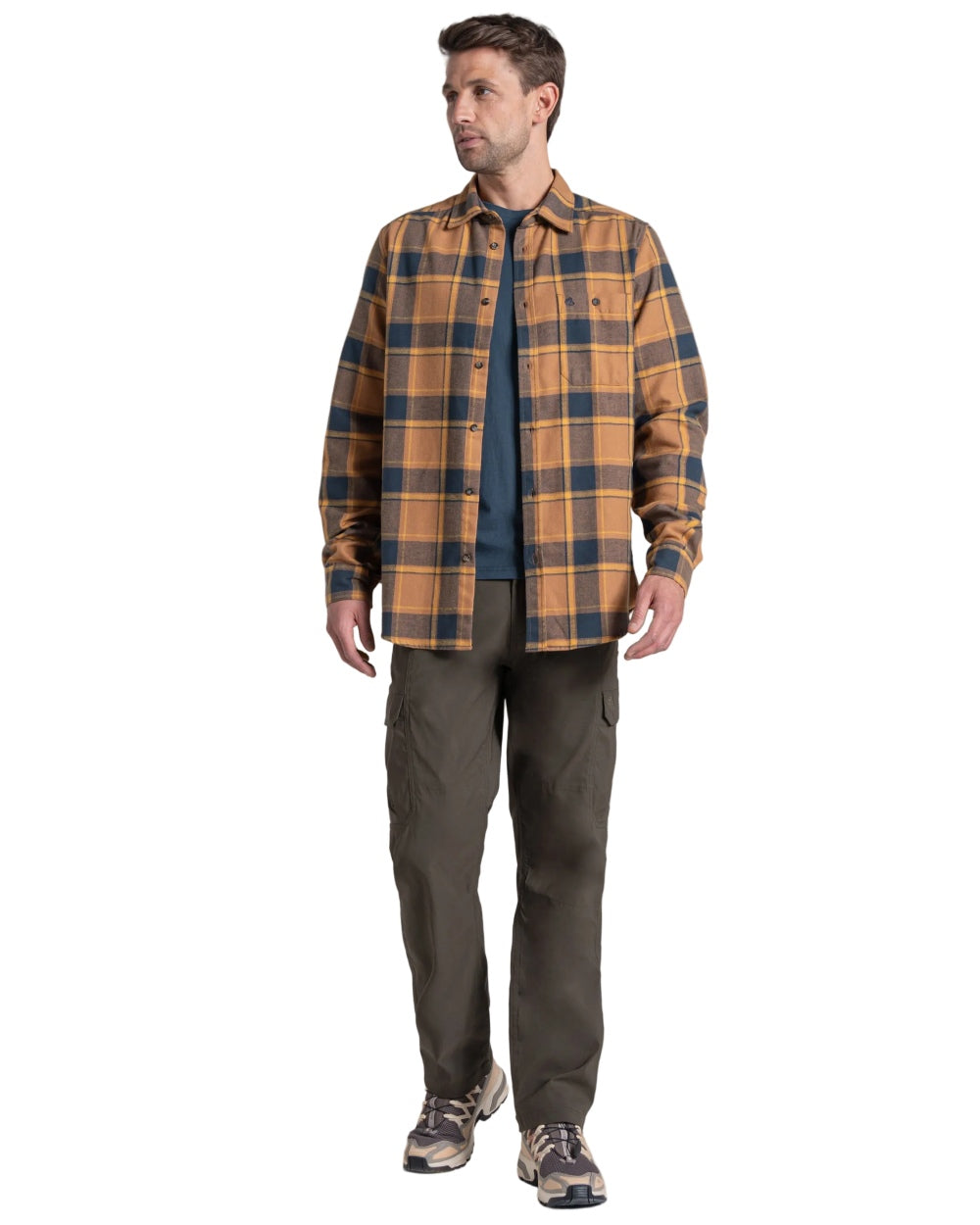 Boulder Check coloured Craghoppers Mens Gable Long Sleeved Shirt on white background 