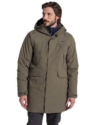 Wild Olive Coloured Craghoppers Mens Grisedale Thermic Jacket on white background 