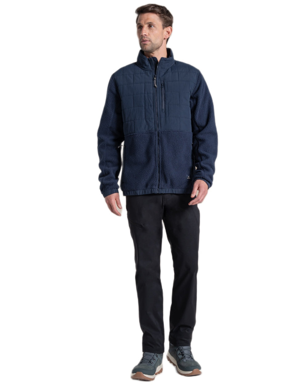 Blue Navy coloured Craghoppers Mens Helvellyn Hybrid Jacket on white background 