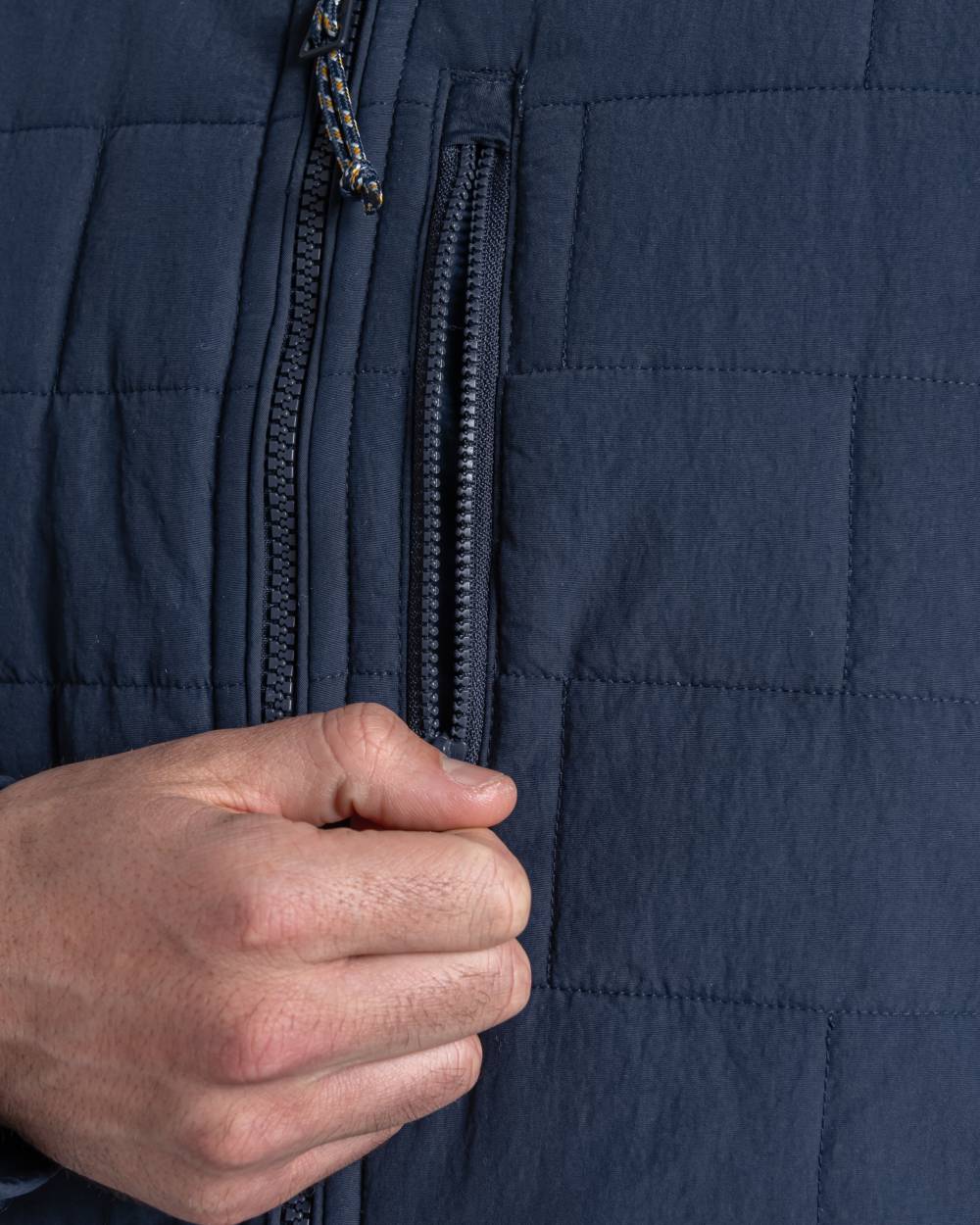 Blue Navy coloured Craghoppers Mens Helvellyn Hybrid Jacket on white background 