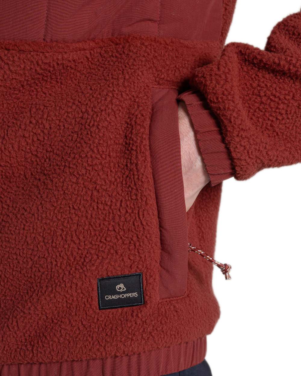 Red Jasper coloured Craghoppers Mens Helvellyn Hybrid Jacket on white background 