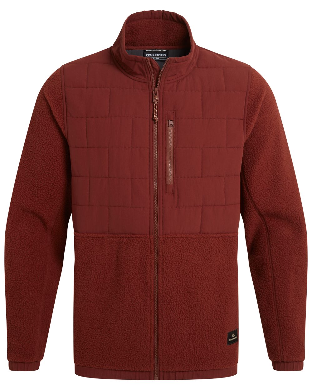 Red Jasper coloured Craghoppers Mens Helvellyn Hybrid Jacket on white background 