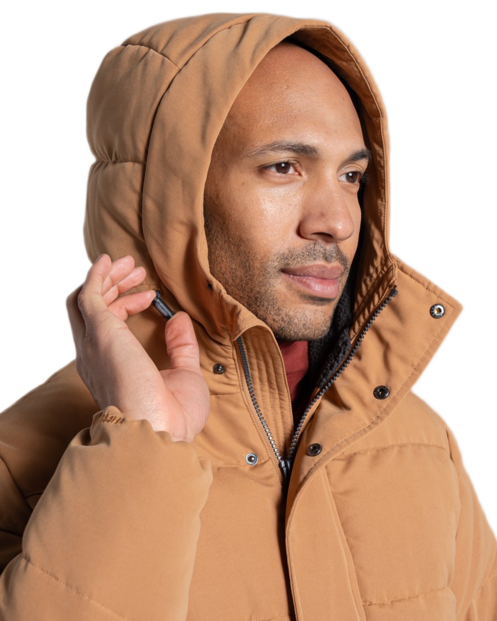 Boulder coloured Craghoppers Mens Howgill Downlike Hooded Jacket on white background 