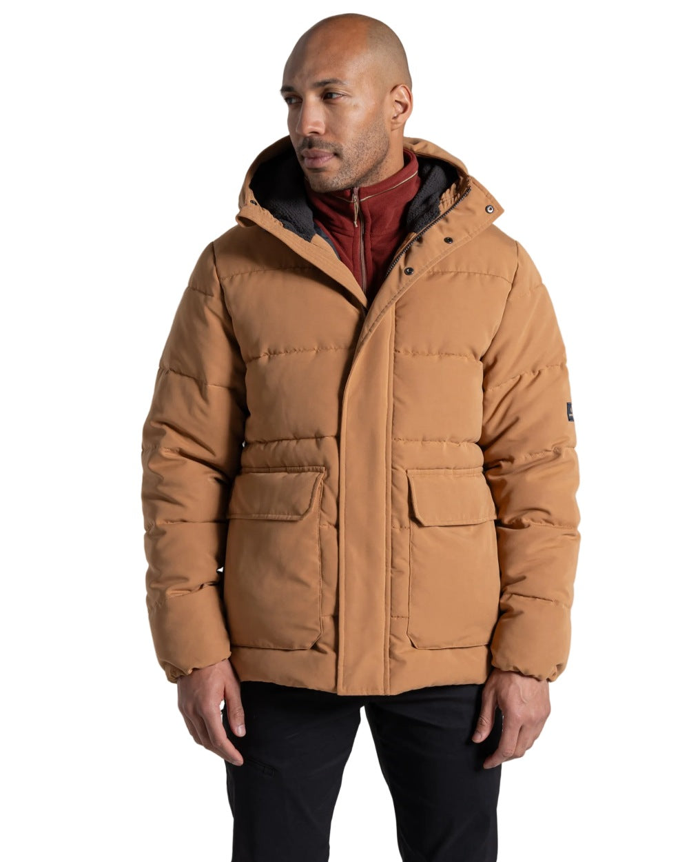 Boulder coloured Craghoppers Mens Howgill Downlike Hooded Jacket on white background 